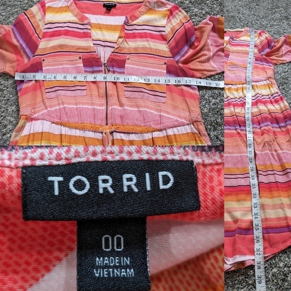 ✨3/$15 Torrid pink orange yellow striped drawstring waist dress 10 - Picture 8 of 11